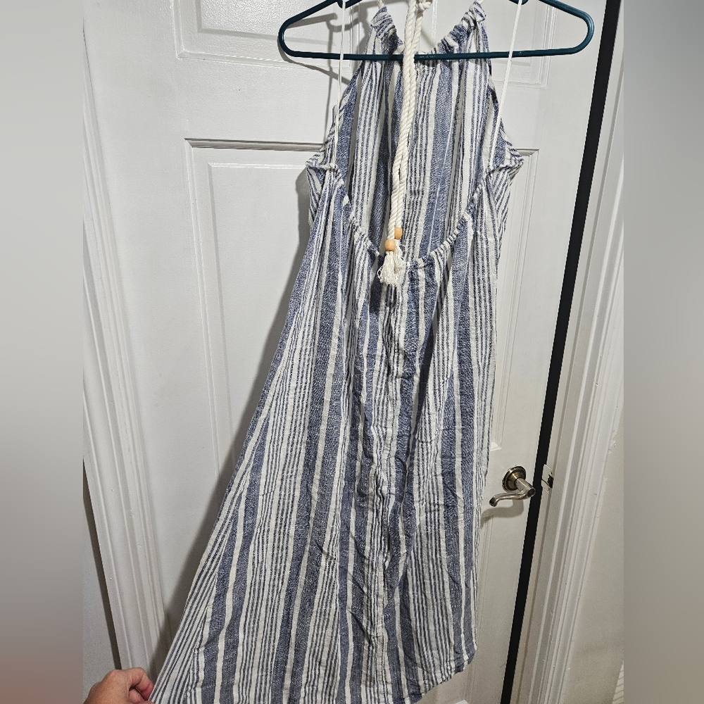 Aerie Blue and White Striped Backless Dress